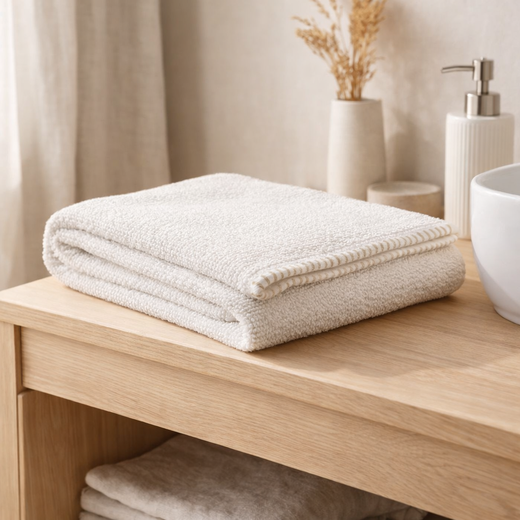 Serviette de toilette Bora Neige 50 x 100 en situation