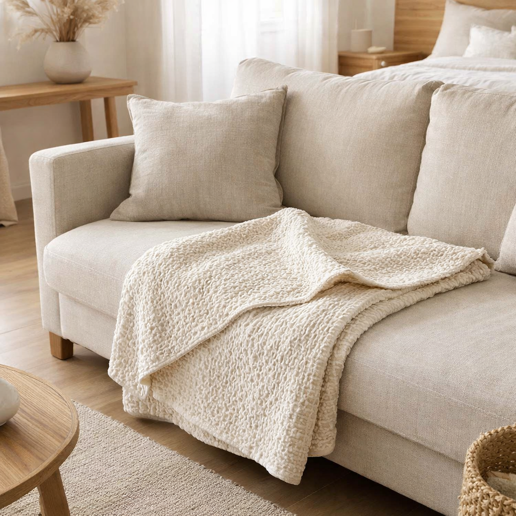 Jeté Stonewashed Tana Craie 180 X 260 en situation