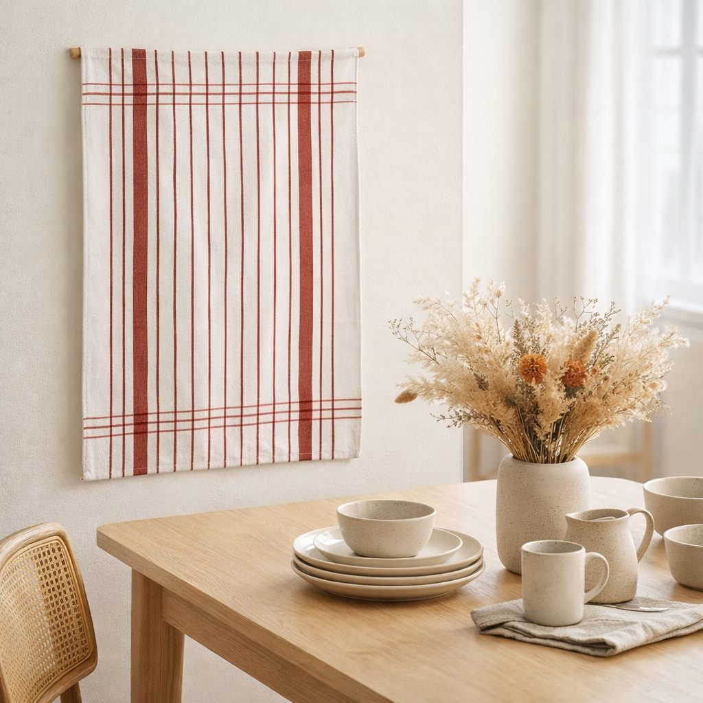 Torchon Petites Rayures rouge en situation
