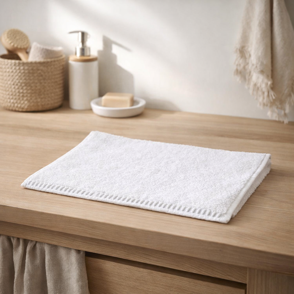 Serviette invité Bora Blanc 30 x 50 en situation