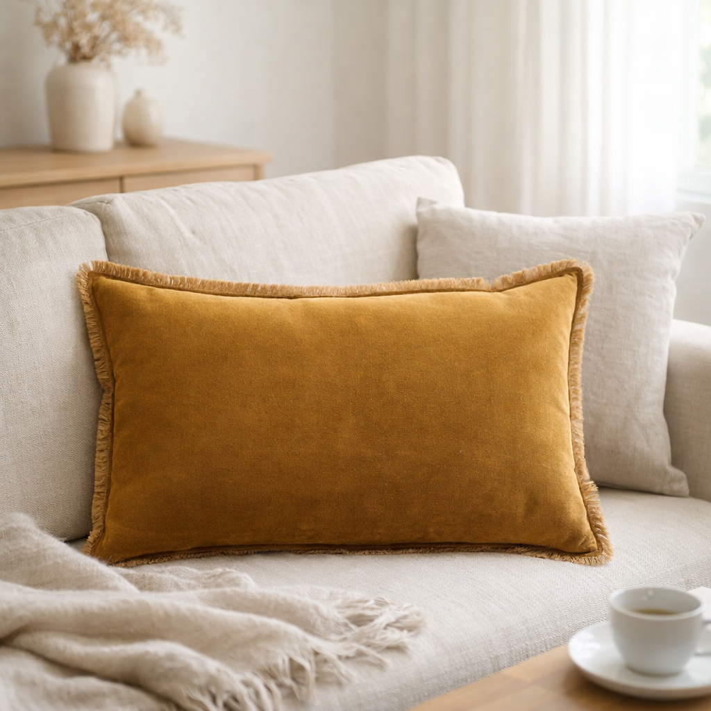 Coussin uni Fara Bronze 40 x 65 en situation