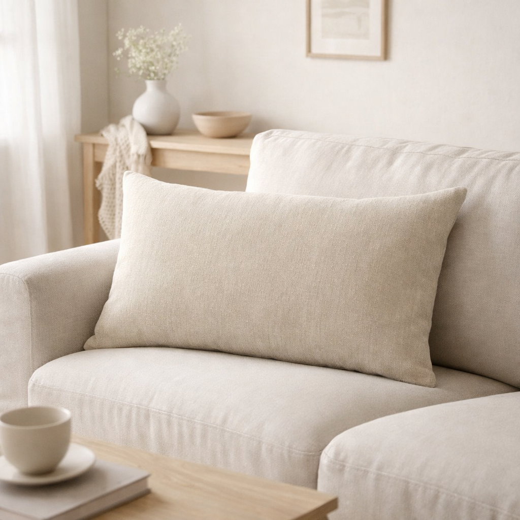 Coussin uni Zeff Naturel 40 x 65 en situation