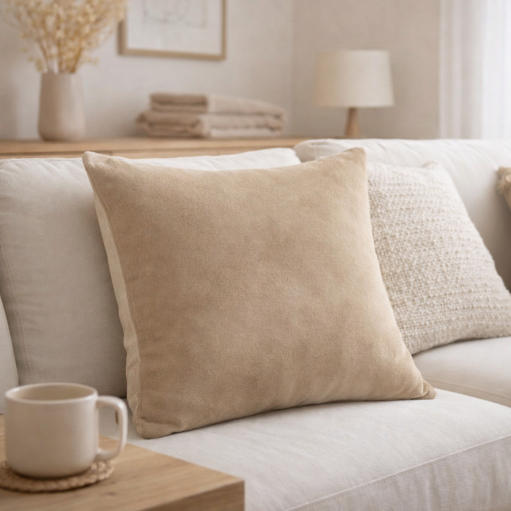 Coussin uni Elise Ficelle 45 x 45 en situation