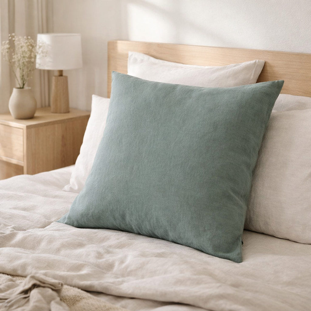 Taie d'oreiller Stonewashed Zeff Vert de gris 65 x 65 en situation