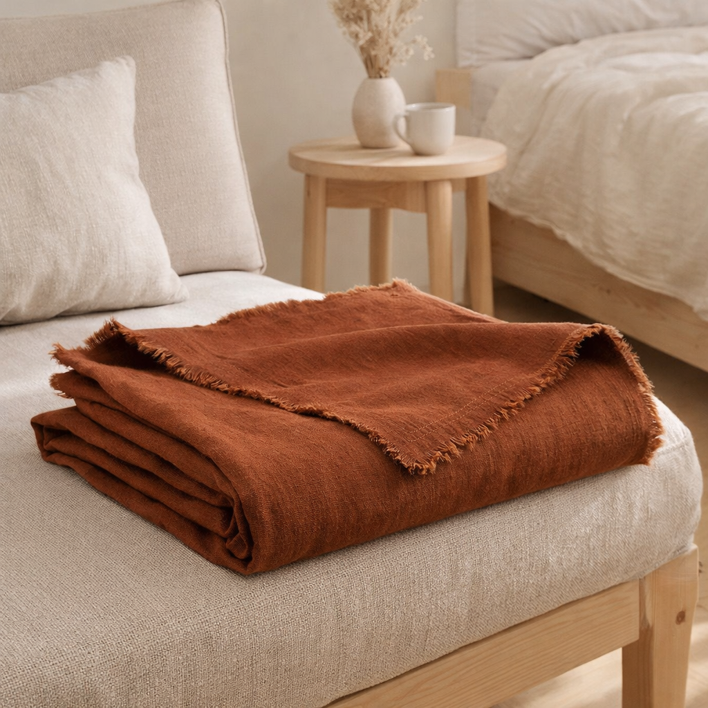 Plaid Zeff nomade Caramel 130 x 180 en situation