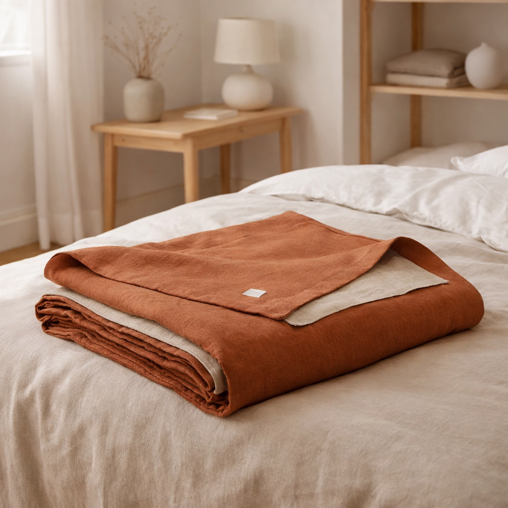 Drap plat stonewashed Zeff Caramel 240 x 300 en situation