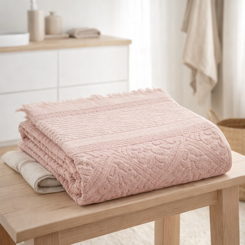 Drap de bain uni Zoé Aubepine 100 x 180 en situation