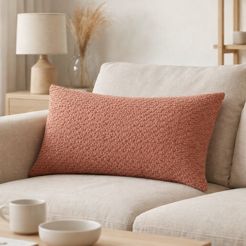 Coussin Stonewashed Tana Blush 40 x 65 en situation