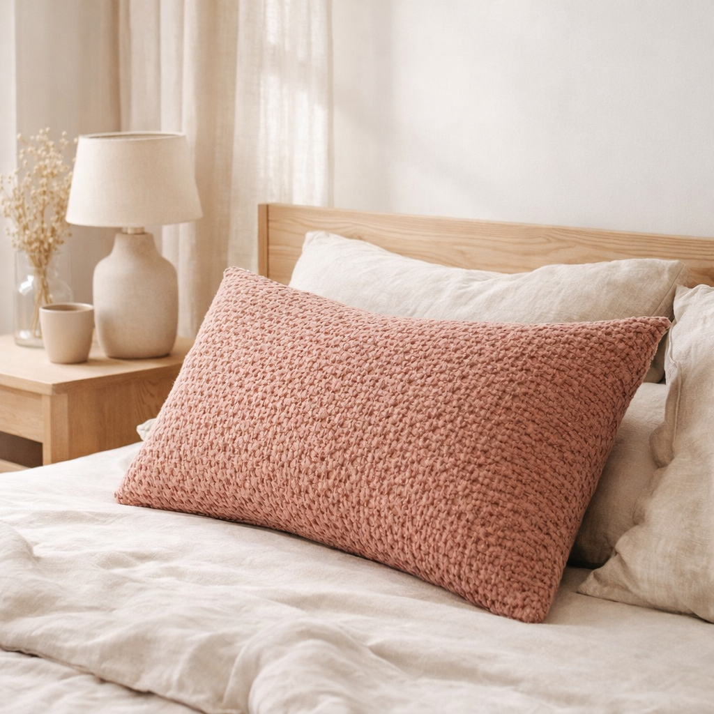 Coussin Stonewashed Tana Blush 40 x 65 en situation