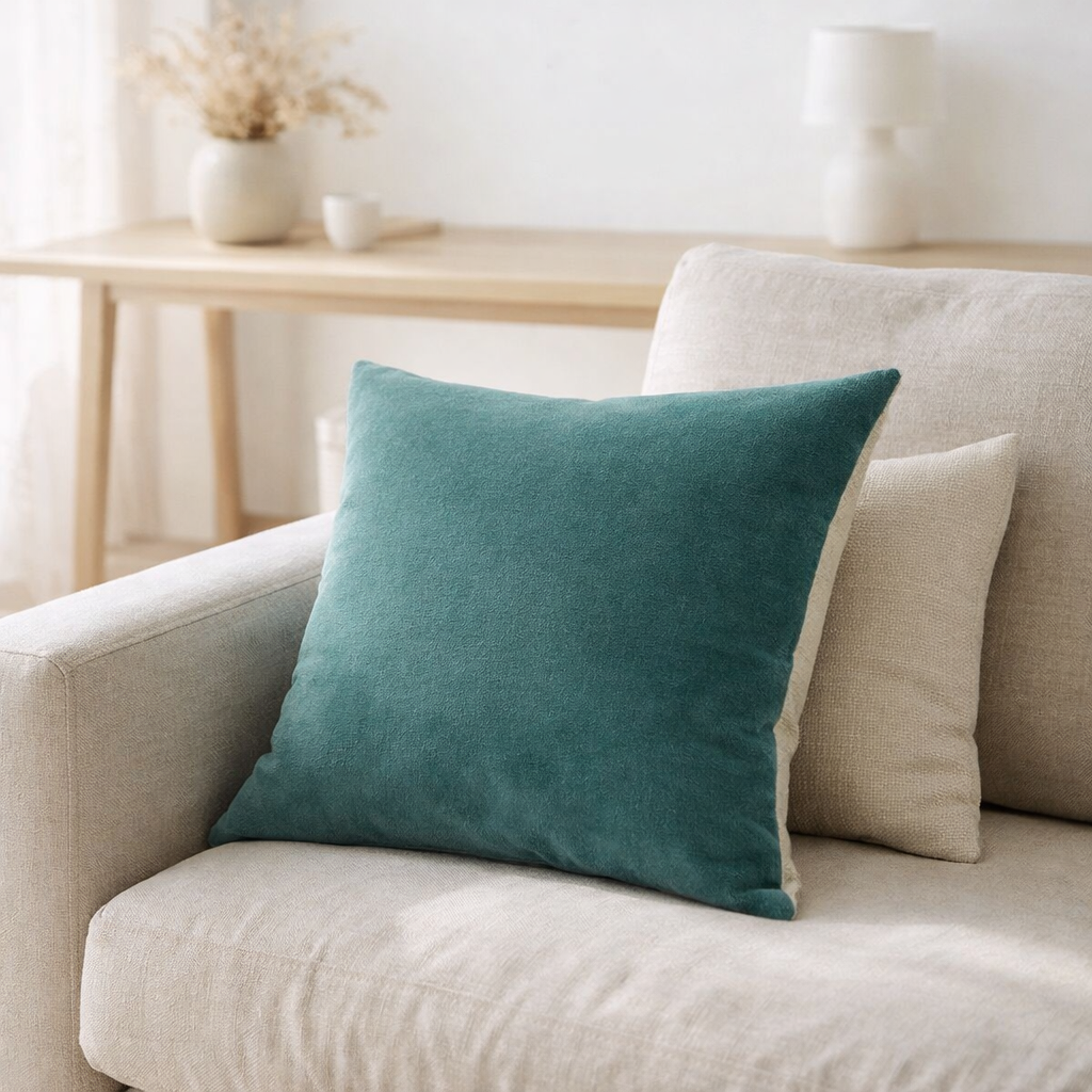 Coussin uni Elise Vert de gris 45 x 45 en situation