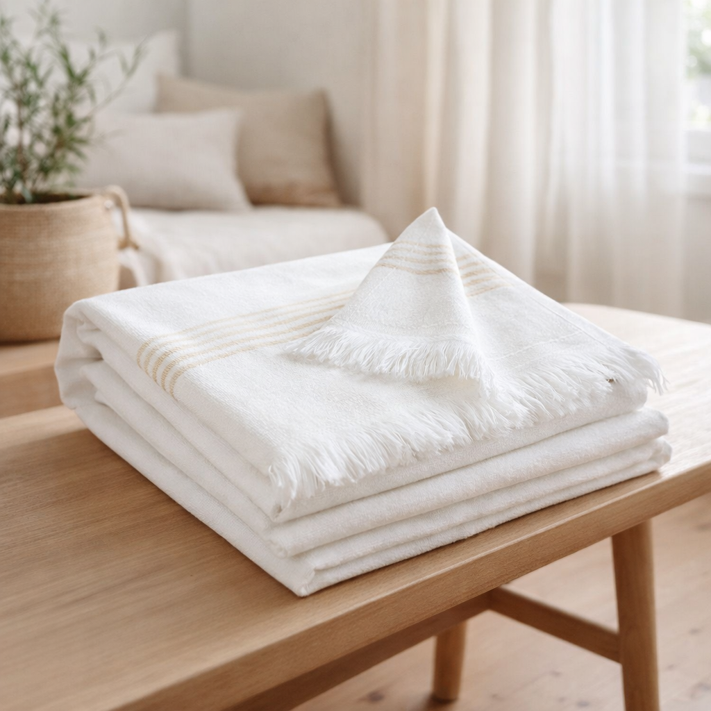 Drap hammam Cancun Neige 90 x 180 en situation