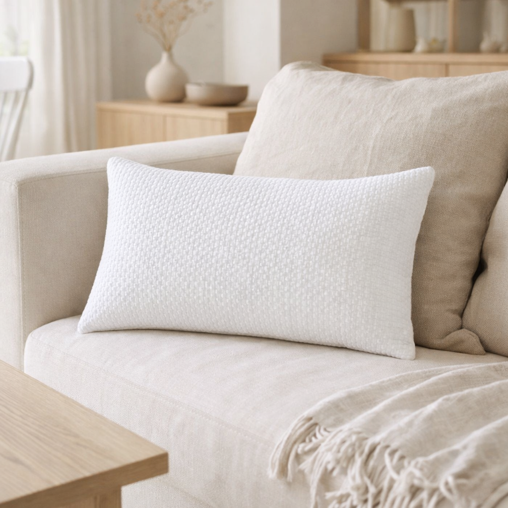 Coussin Maia Blanc Blanc 30 X 50 en situation