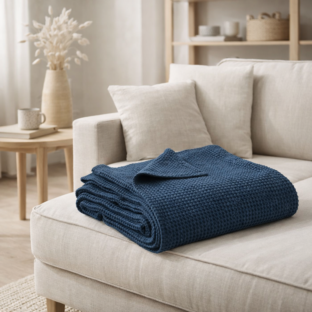 Plaid Maia Navy 140 x 200 en situation