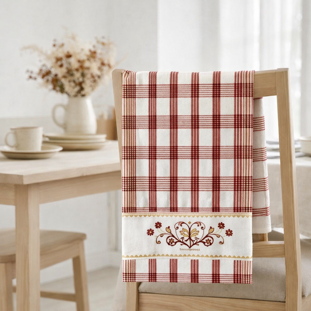 Torchon Carreaux Harz Rouge 70 x 50 en situation