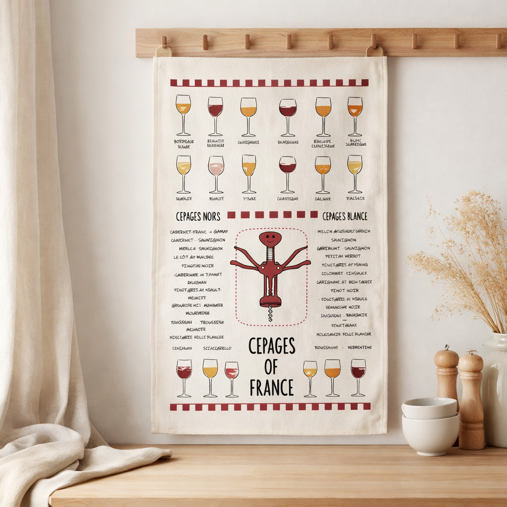 Torchon Vins et cépages Ecru 50 x 70 en situation