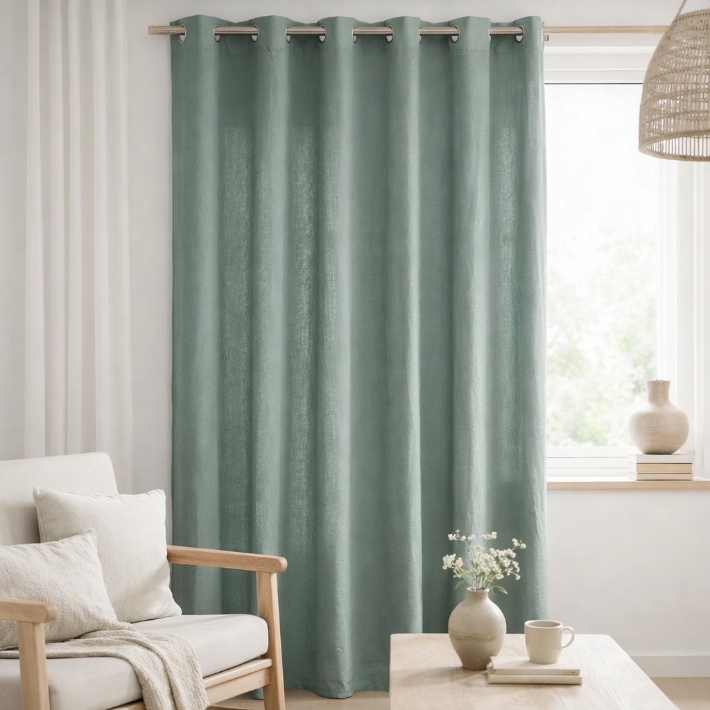 Rideau stonewashed Zeff Vert de gris 140 x 280 en situation