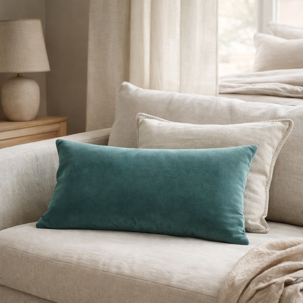 Coussin uni Elise Vert de gris 30 x 50 en situation