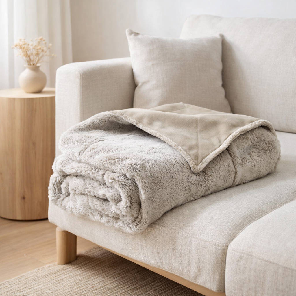 Plaid Kinta Naturel 130 x 160 en situation