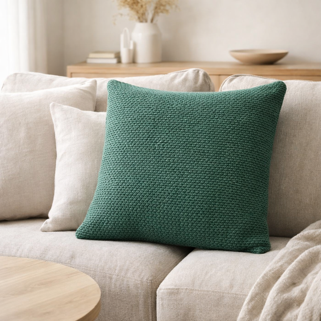 Coussin stonewashed Maia Epicea 45 x 45 en situation