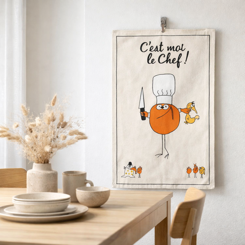 Torchon Shadoks Grand chef Ecru 48 x 72 en situation