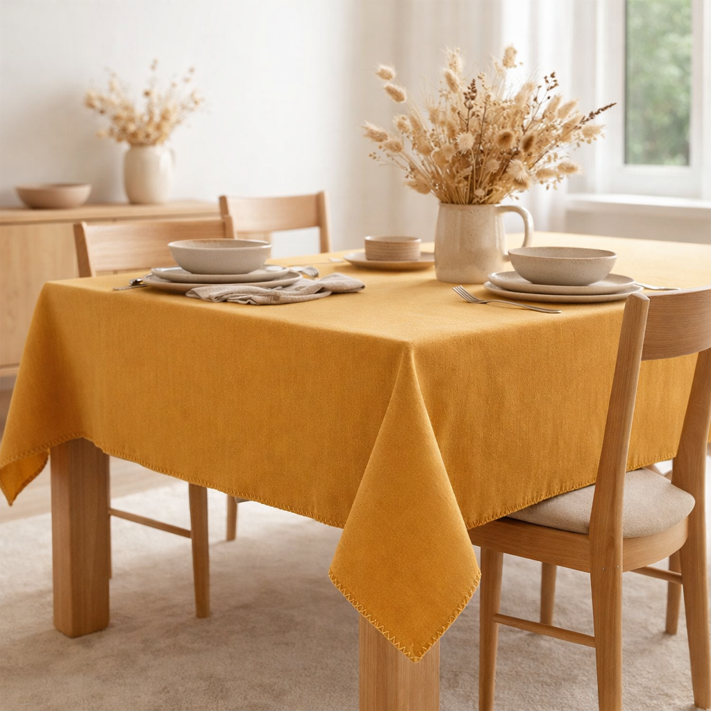 Nappe recyclée Delia Tournesol 170 x 170 en situation
