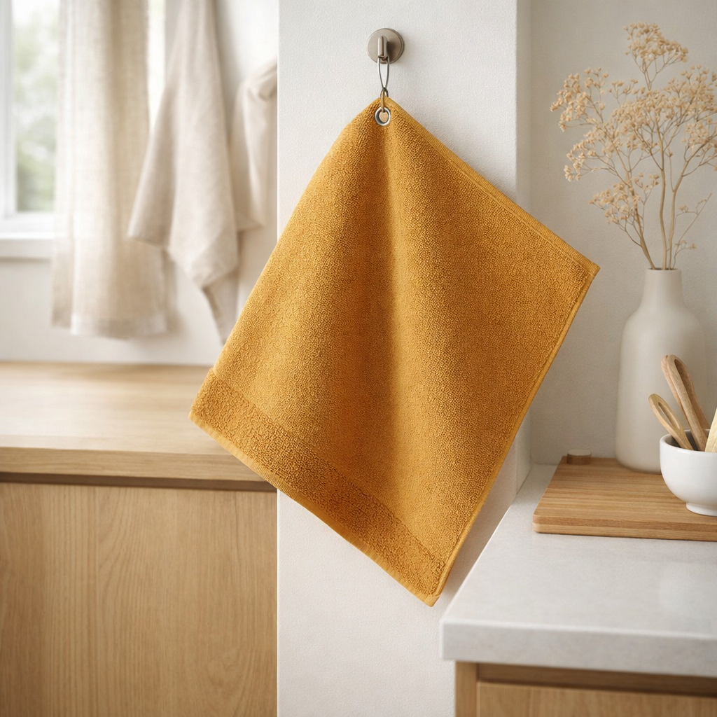 Essuie-mains oeillet Curl Curry 50 x 50 en situation