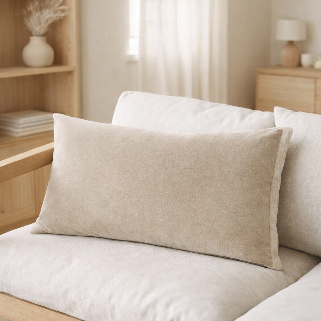 Coussin uni Elise Grège 40 x 65 en situation