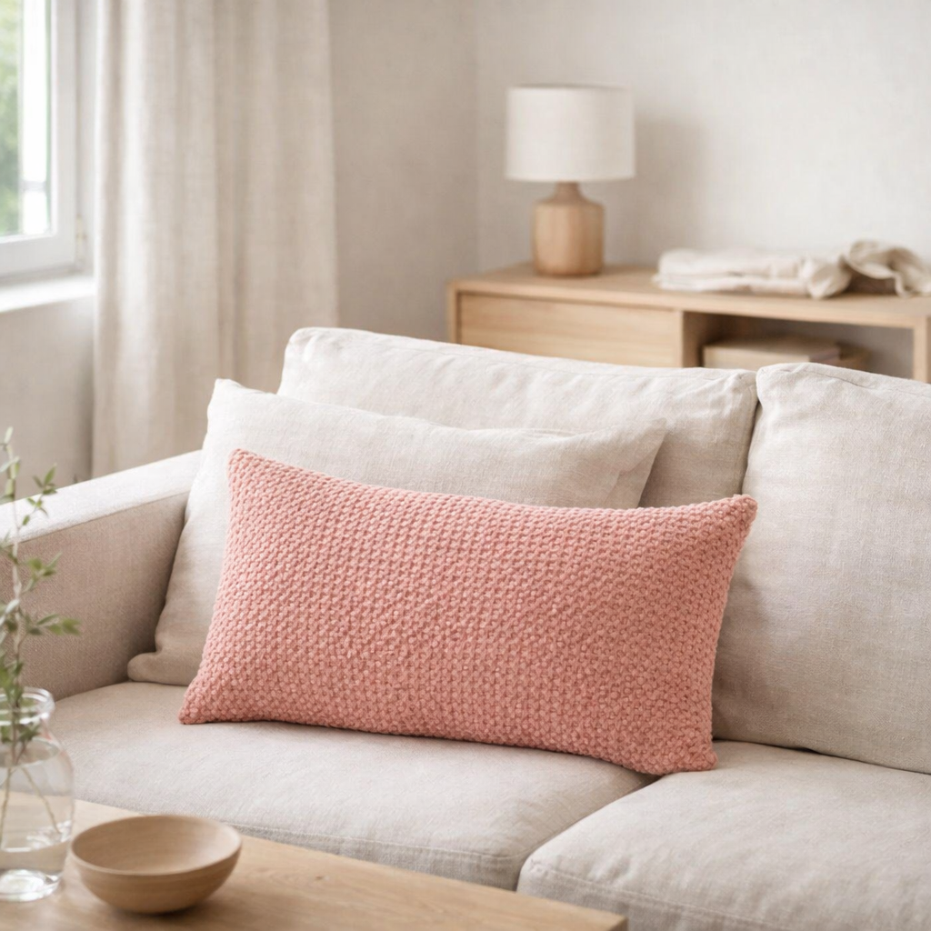 Coussin stonewashed Maia Pétale 30 x 50 en situation