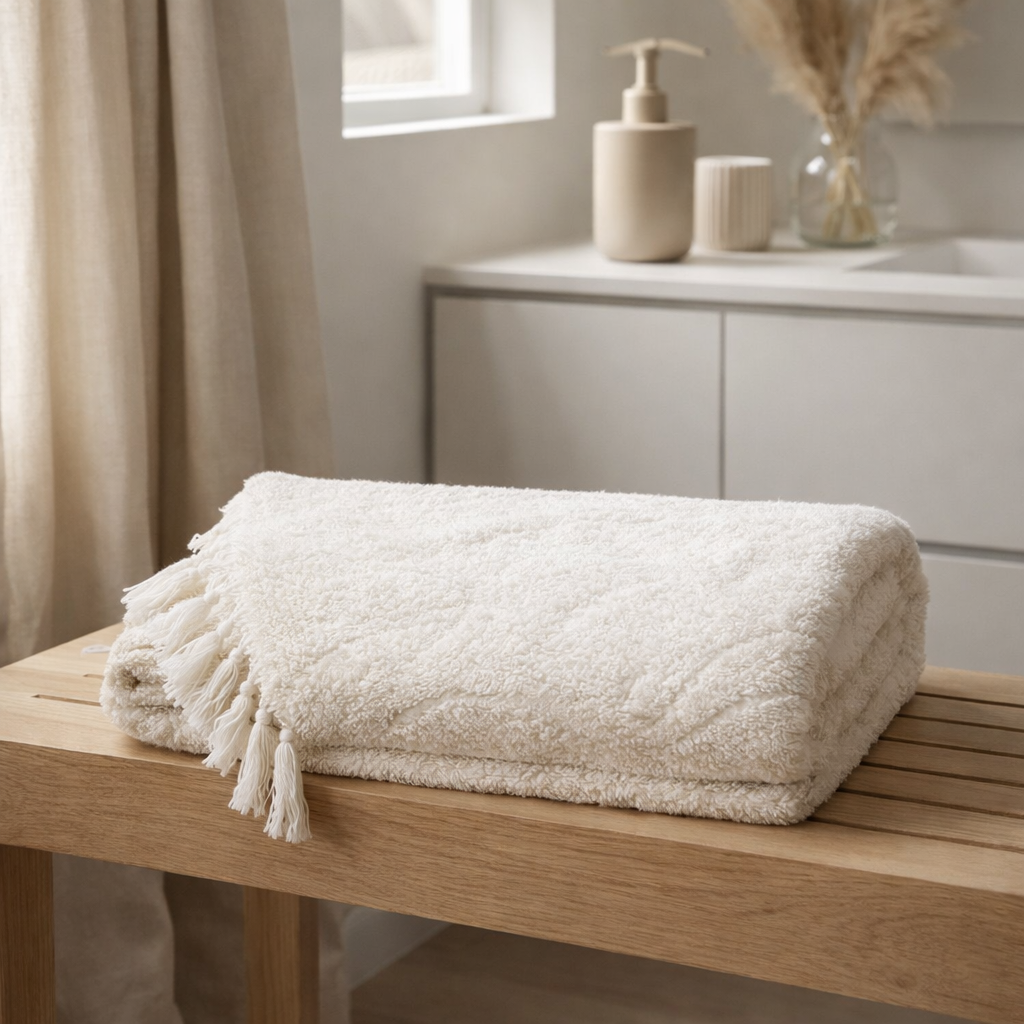 Drap de douche Zoé Craie en situation