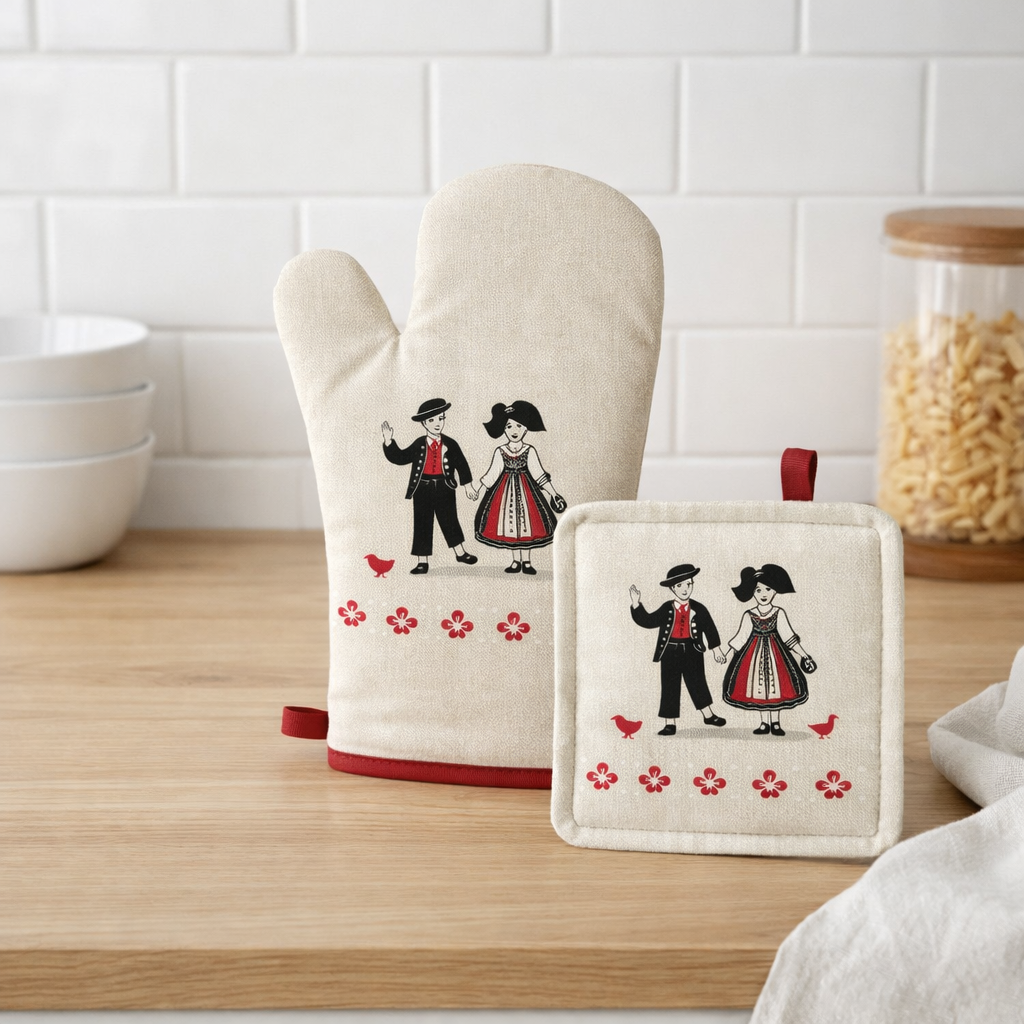 Lot Gant de cuisine/Manique Kindheit Ficelle 18 x 28 en situation