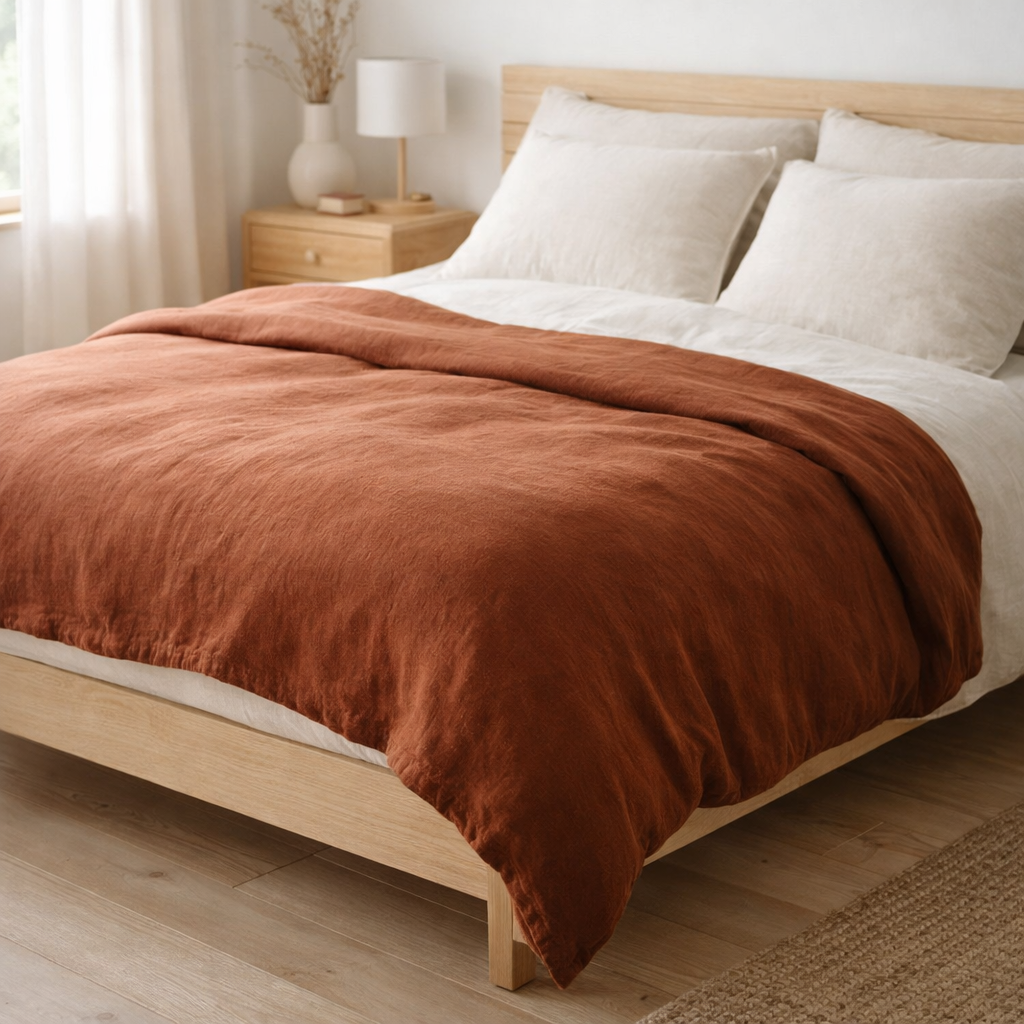 Housse de couette stonewashed Zeff Caramel 240 x 220 en situation