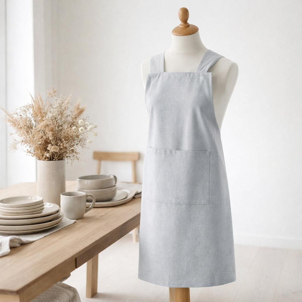 Tablier de cuisine recyclé Gen Perle 120 x 85 en situation