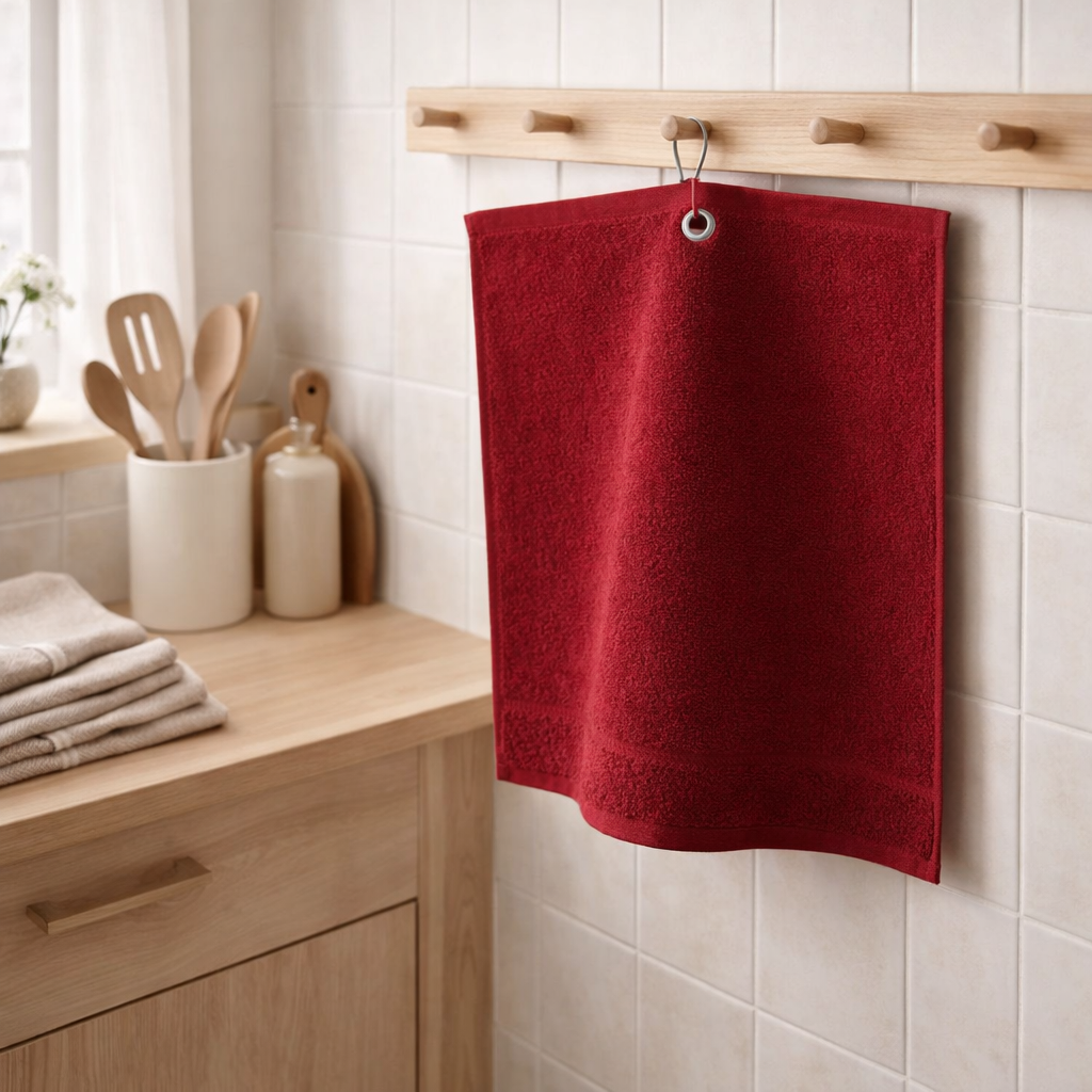Essuie-mains oeillet Curl Pomme 50 x 50 en situation