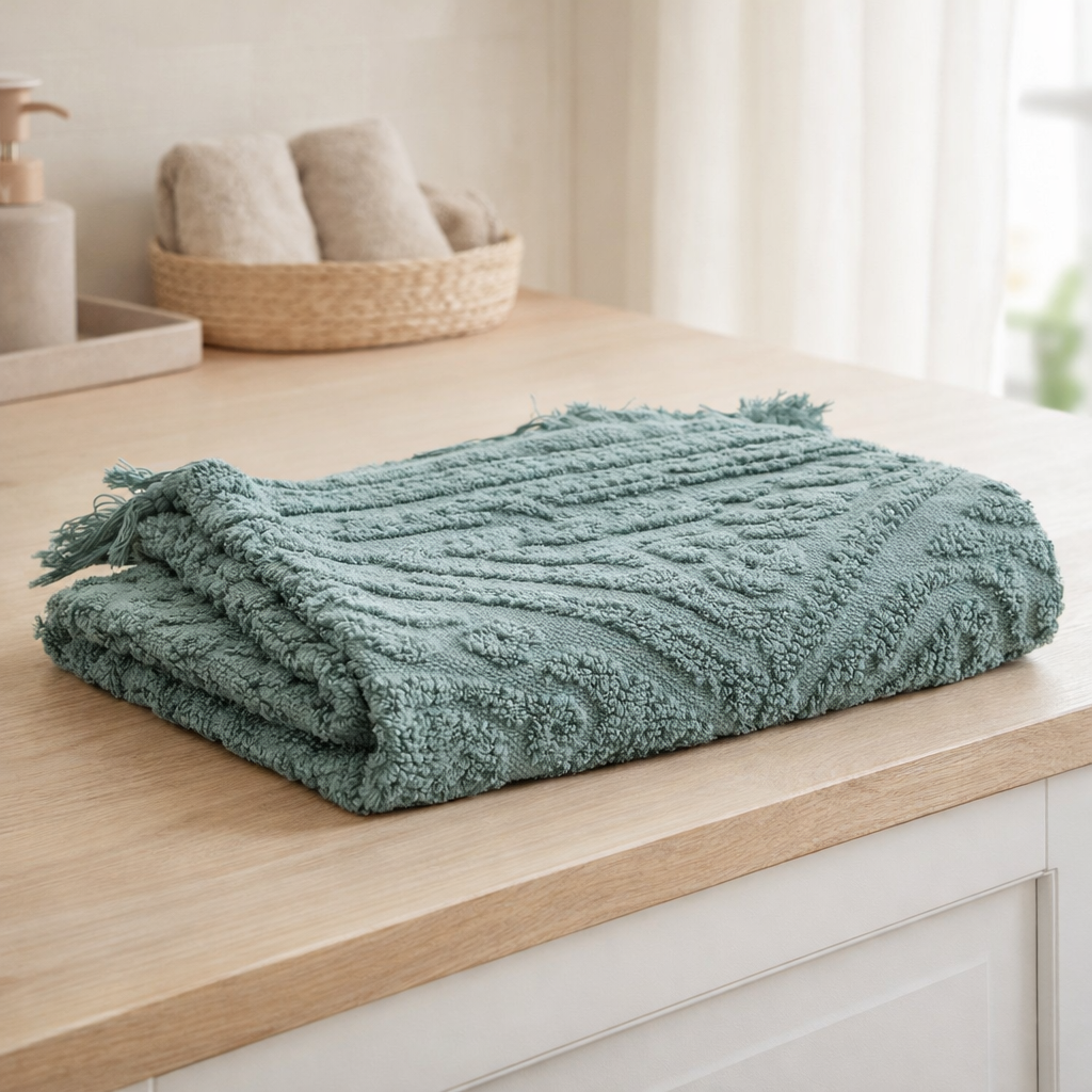 Serviette Toilette Zoé Vert de Gris en situation