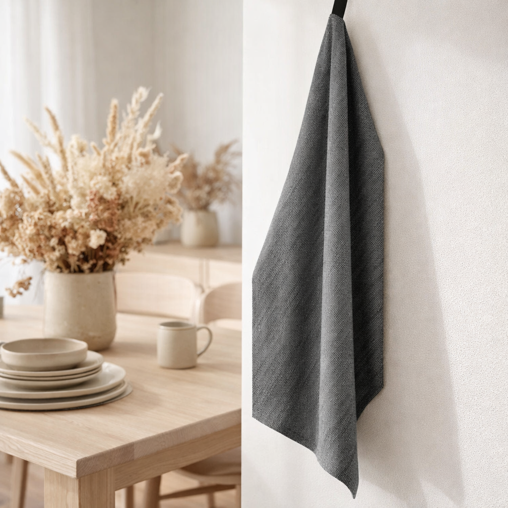 Torchon coton bio Moana Ombre 50 x 70 en situation