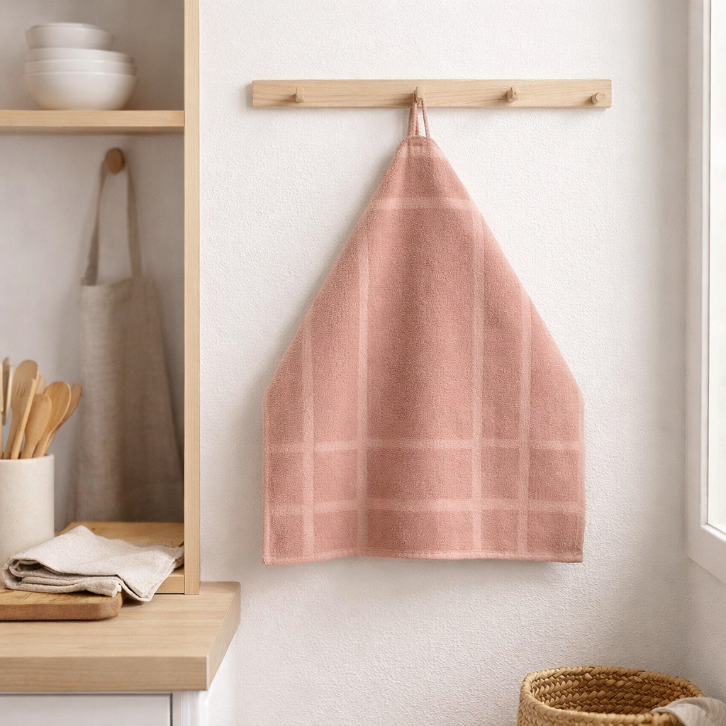 Essuie-mains Loess Bois de rose 50 x 50 en situation