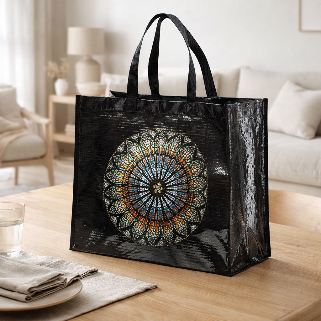 Grand sac shopping Rosace Noir 36 x 44 en situation
