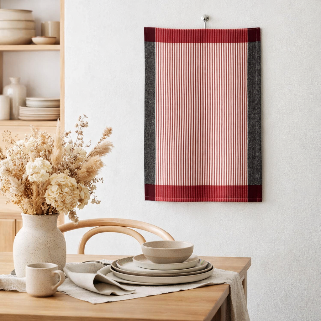 Torchon recyclé Dinis Rouge 50 x 70 en situation