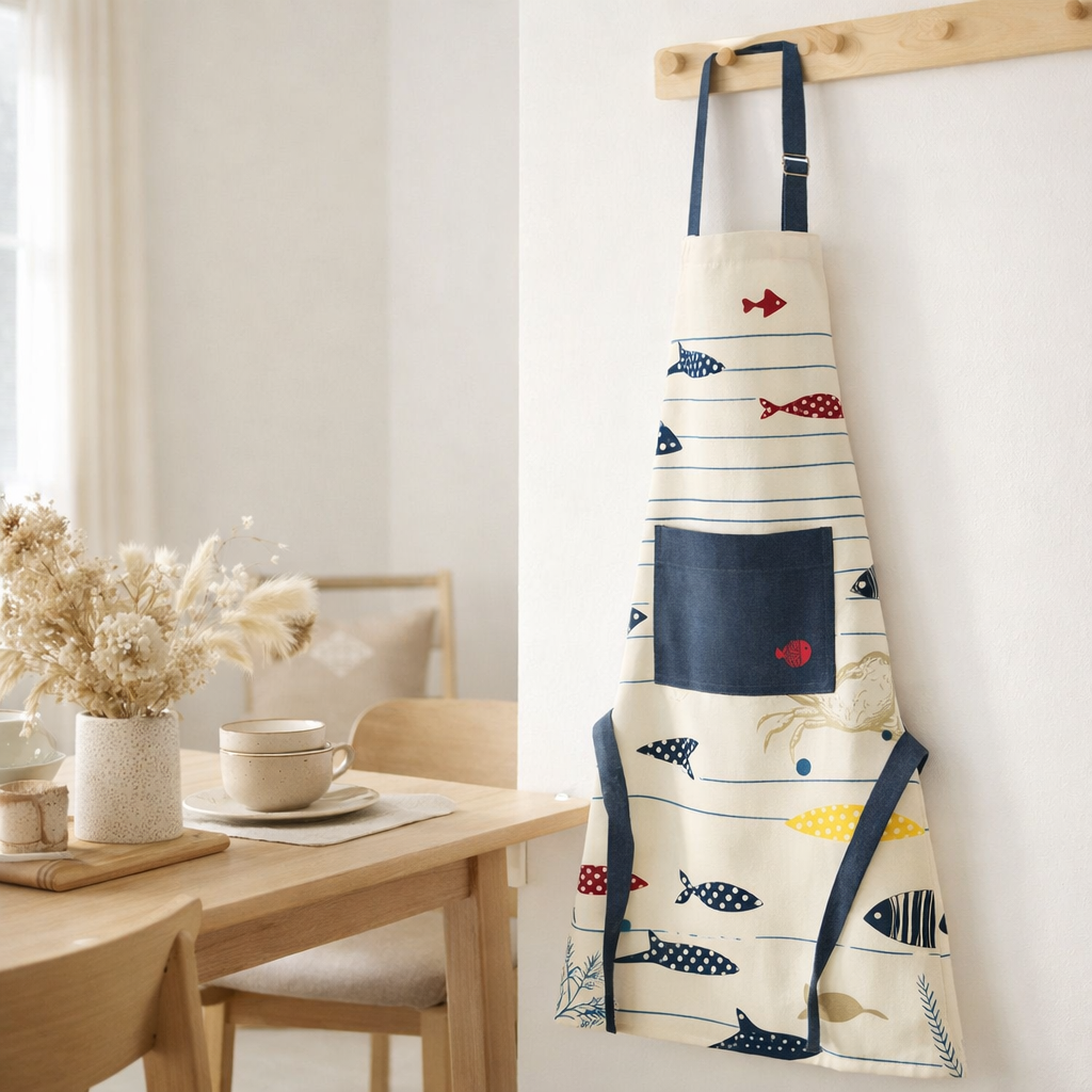 Tablier de cuisine adulte Océan Ecru 72 x 85 en situation