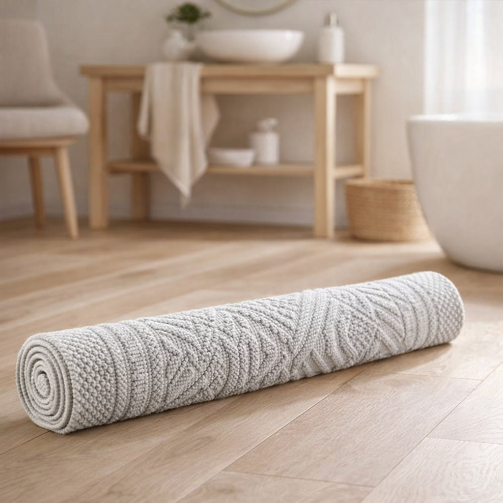 Tapis de bain uni Enzo Perle 54 x 64 en situation