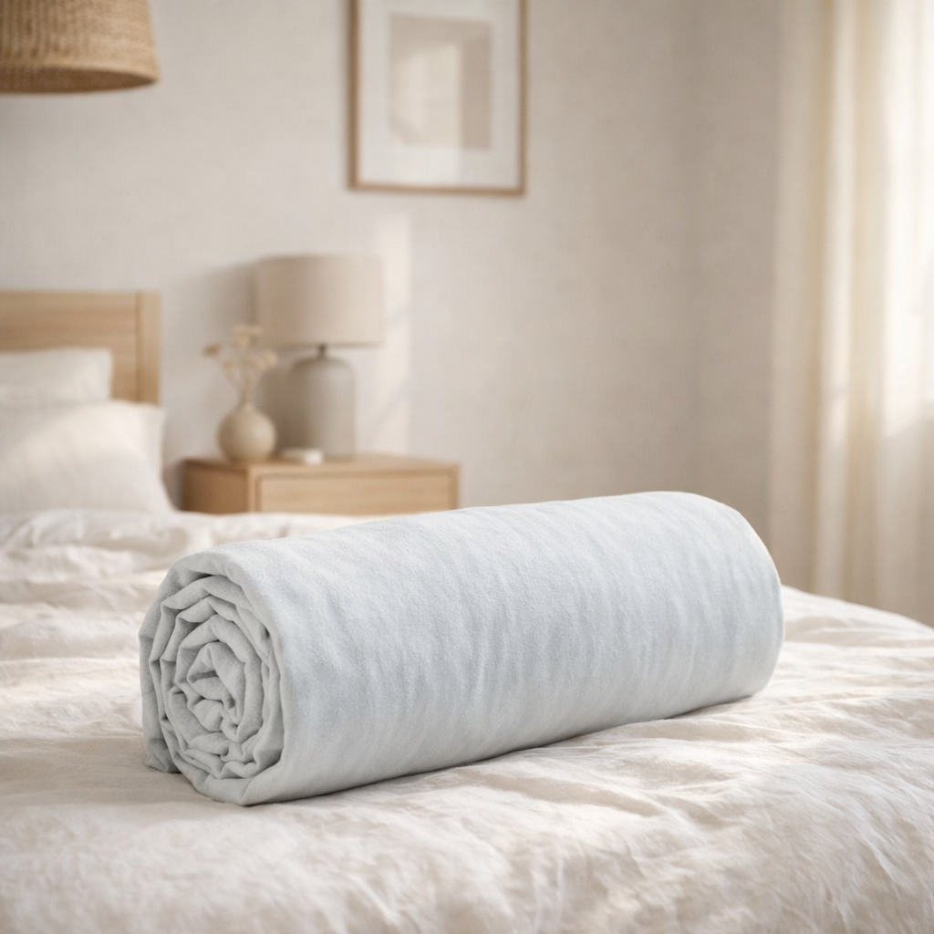 Drap housse Calita Blanc 140x190 bonnet 30 cm en situation