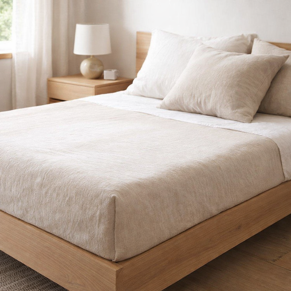 Drap Housse Stonewashed Zephyr Naturel 140 X 190 en situation