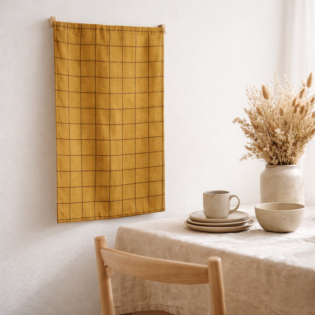 Torchon Metis Kilia carreaux Bronze 50 x 70 en situation