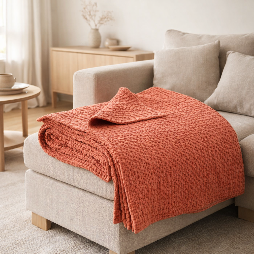 Jeté stonewashed Tana Marmelade 240 x 260 en situation