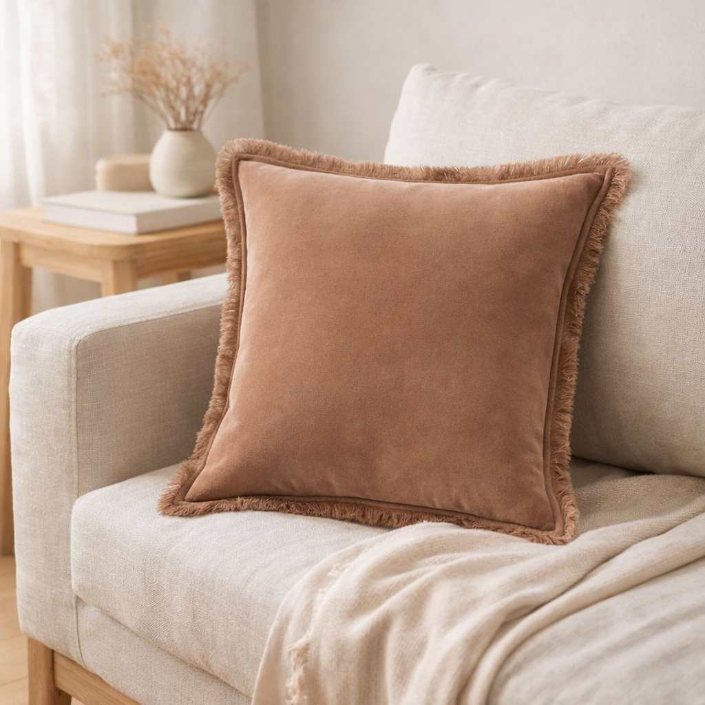 Coussin uni Fara Sésame 45 x 45 en situation