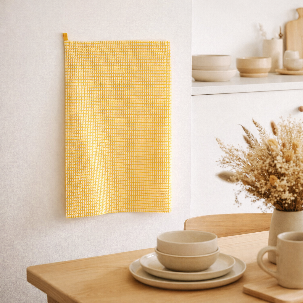 Torchon nid d'abeilles Mumba Tournesol 50 x 70 en situation