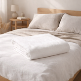 Drap housse stonewashed Zeff Blanc 140x190 bonnet 30cm en situation
