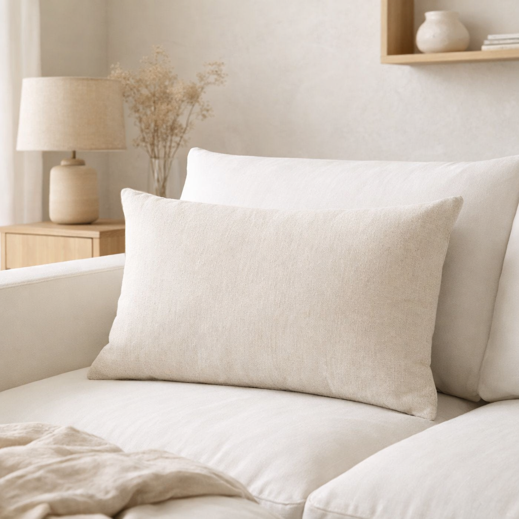 Coussin uni Zeff Blanc 30 x 50 en situation