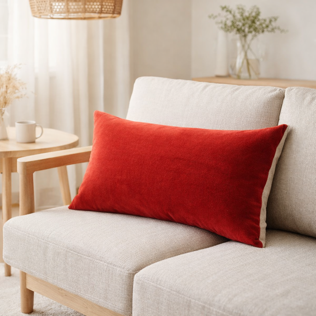 Coussin uni Elise Groseille 40 x 65 en situation