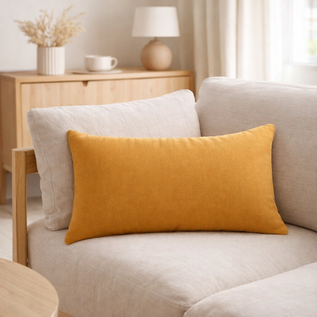 Coussin uni Zeff Ocre 30 x 50 en situation